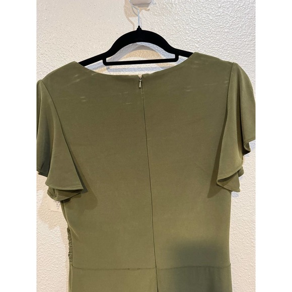 IEENA for MAC DUGGAL $378 Flounce Sleeve Midi Dress Olive Size 4 - Picture 9 of 12